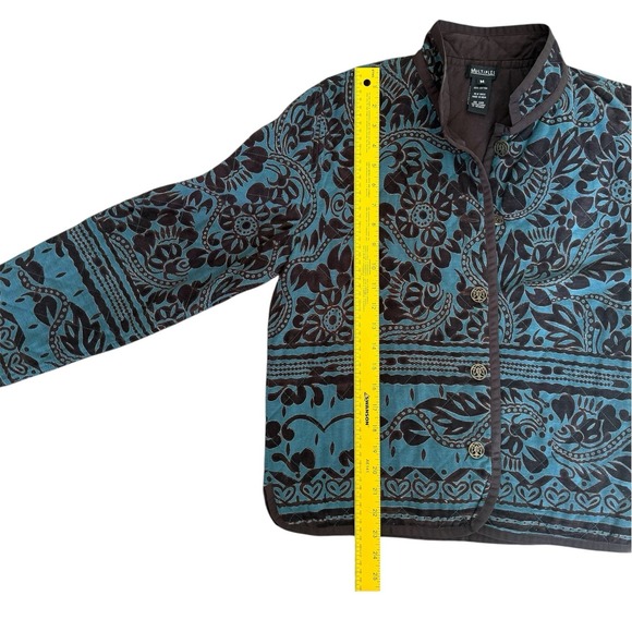Multiples Quilted Jacket Women's Medium  Teal Brown 100% Cotton Buttons Career - Picture 8 of 8